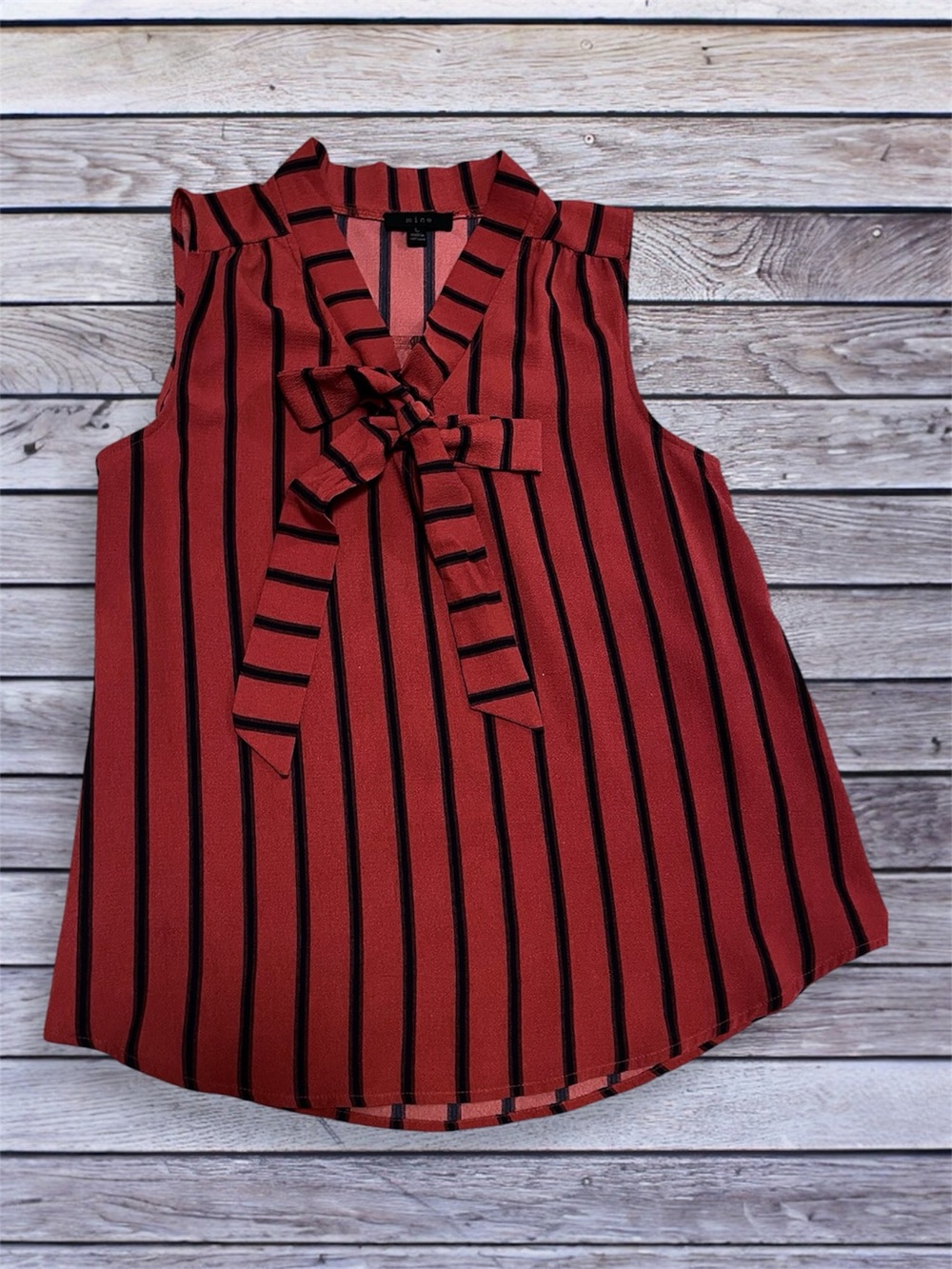 mine Rust Red & Black Striped Tie-Neck Sleeveless Top large